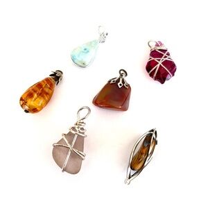 Art Glass & Semi Precious Stone Pendants Lot Of 6 For Jewelry Making Crafting